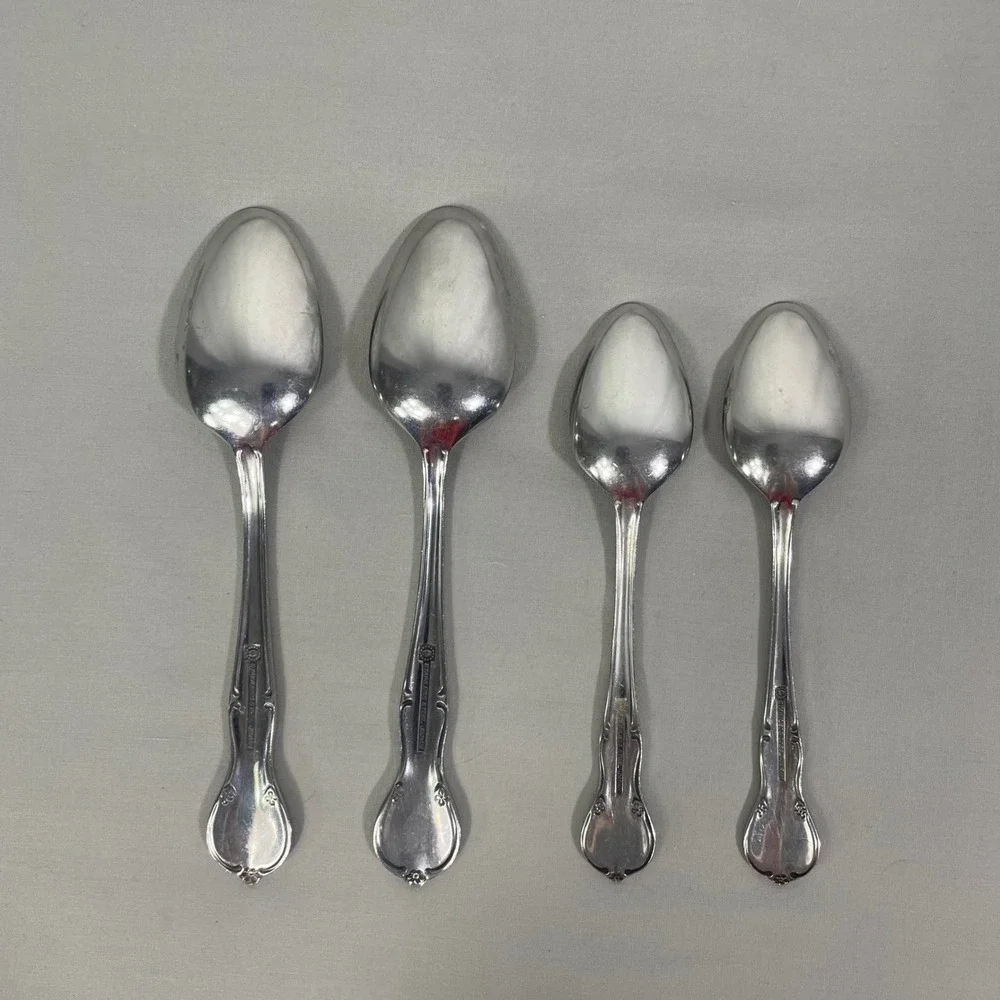 Vtg Montgomery Ward Stainless Spoons Flatware Floral Fiddle 2 Tsp 2 Soup Spoons‎